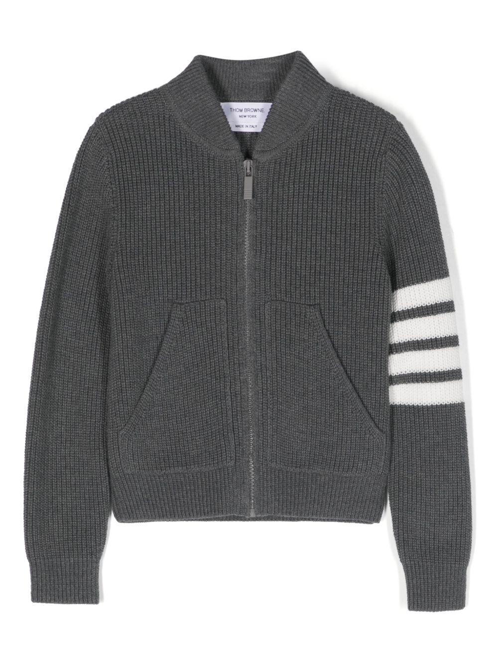 Thom Browne Kids 四条纹拉链开衫 - 灰色