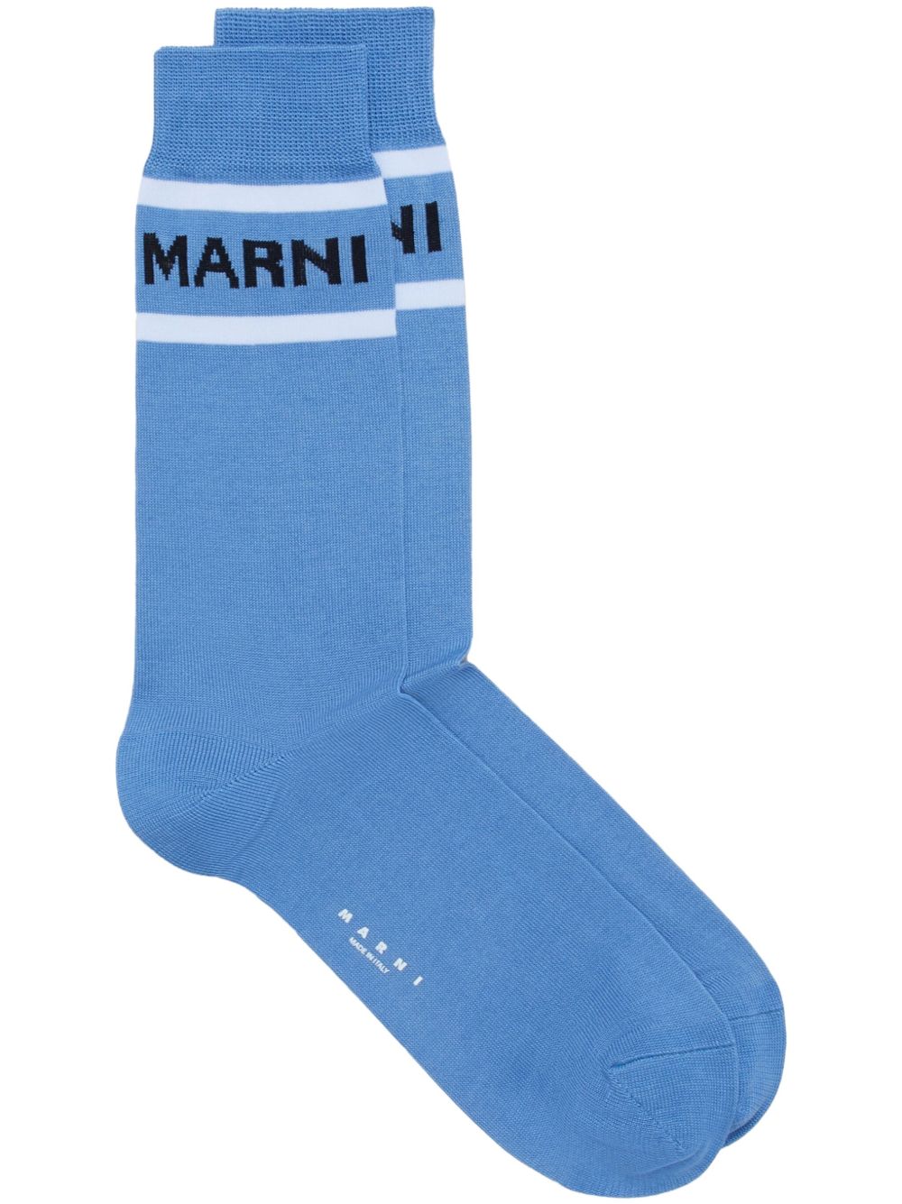 Marni logo提花条纹针织袜 - 蓝色