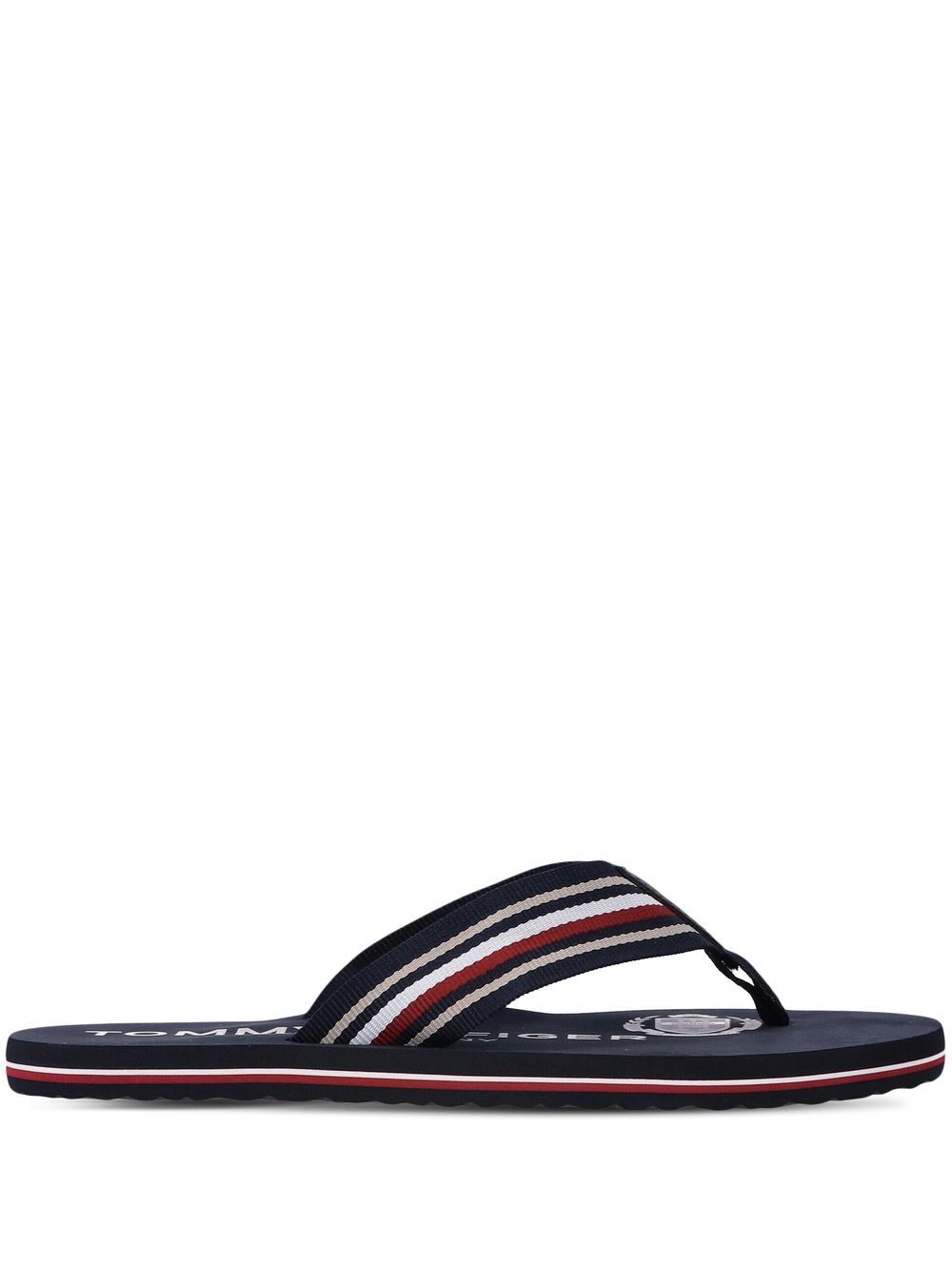 Tommy Hilfiger logo印花条纹人字拖 - 蓝色
