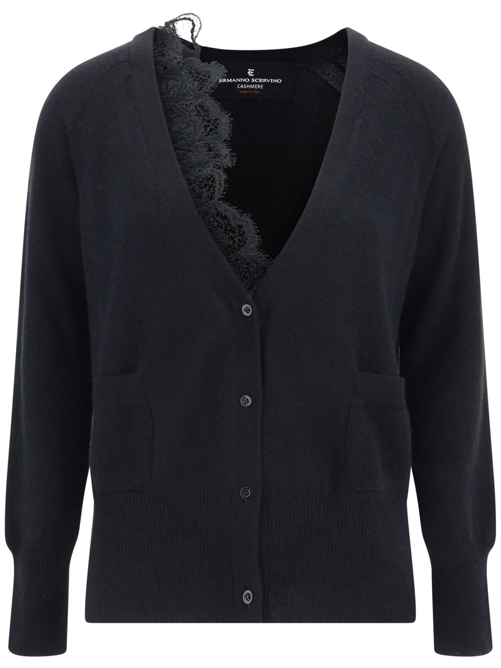 Ermanno Scervino 蕾丝边饰开衫 - 黑色