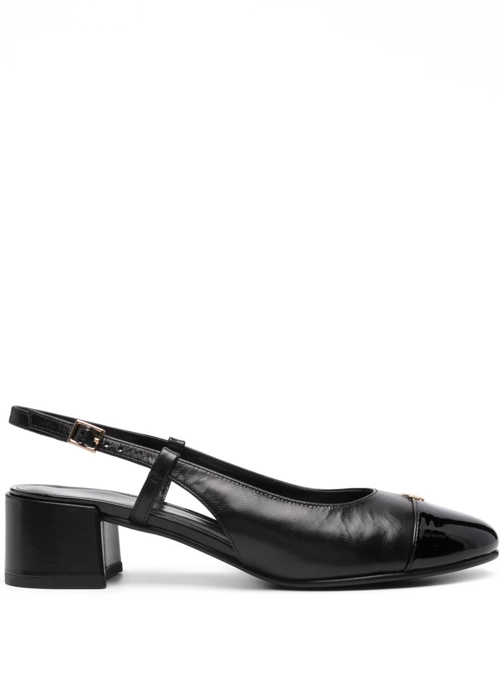 Tory Burch Double T 图案皮质低跟鞋 - 黑色