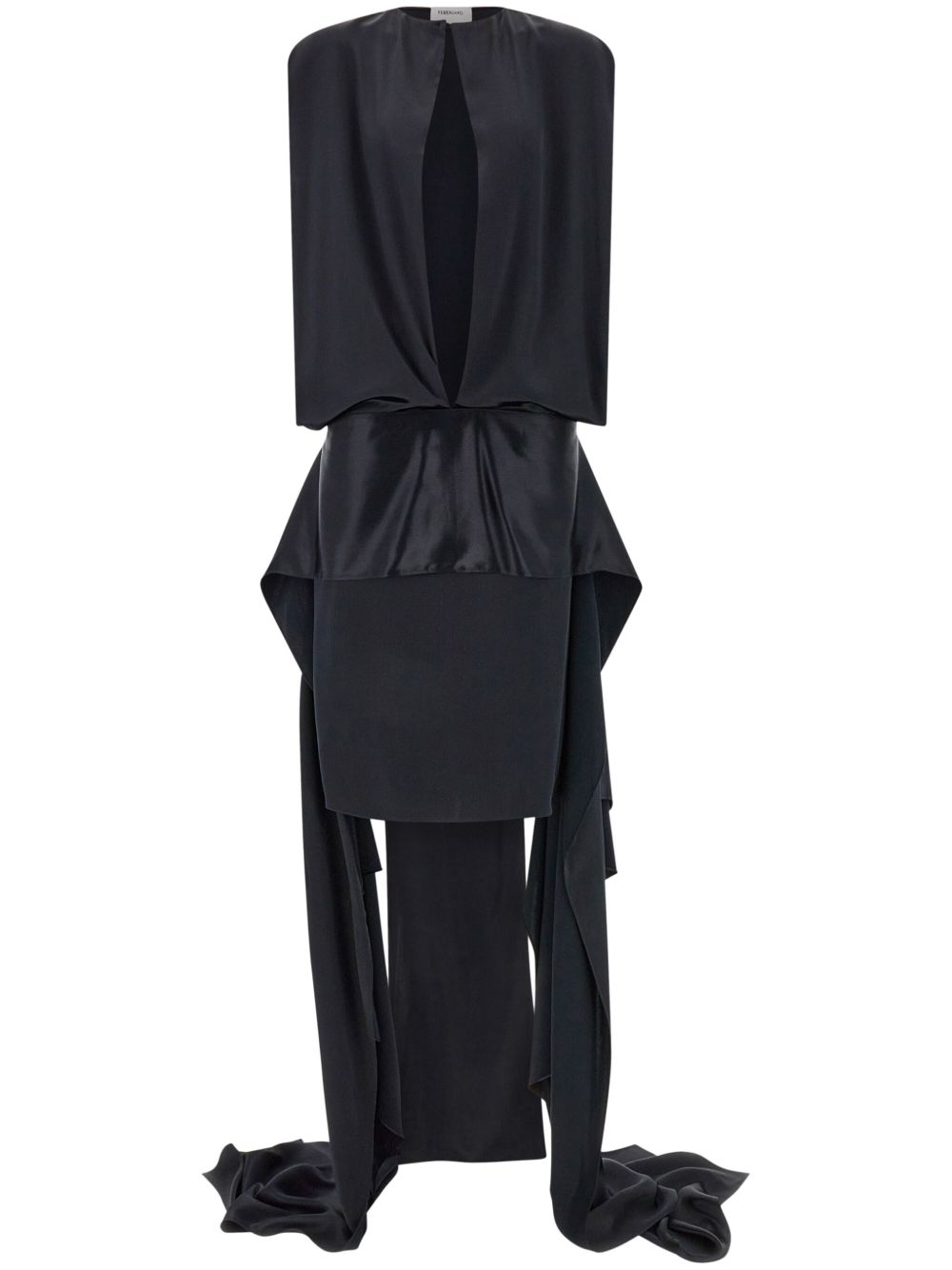Ferragamo 缎面编织开衩细节晚礼服 - 黑色