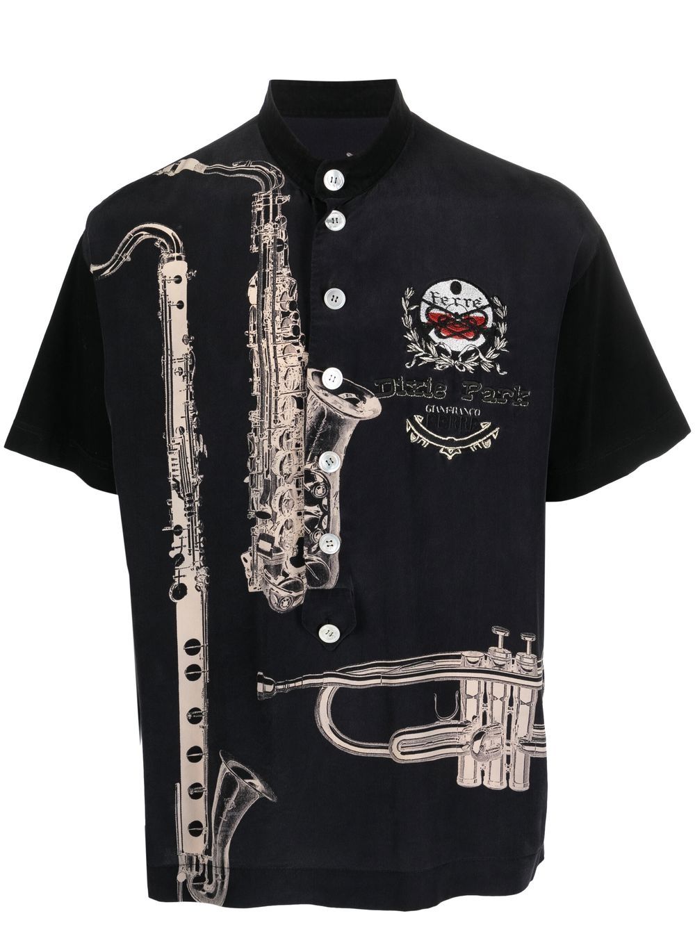 Gianfranco Ferré Pre-Owned 萨克斯风印花真丝衬衫（ 1990年代典藏款 ） - 黑色