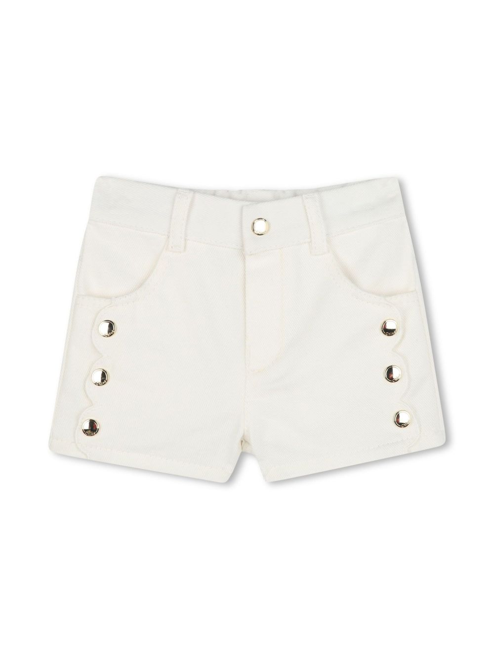 Chloé Kids 扇贝形边牛仔短裤 - 白色