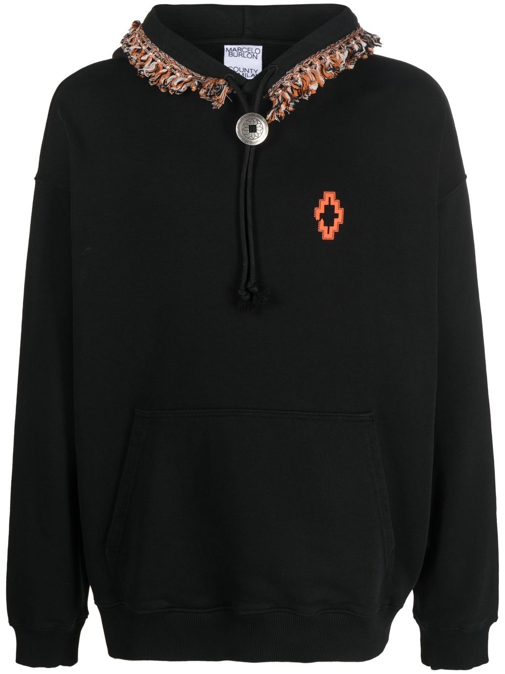 Marcelo Burlon County of Milan 流苏边饰套头式连帽衫 - 黑色