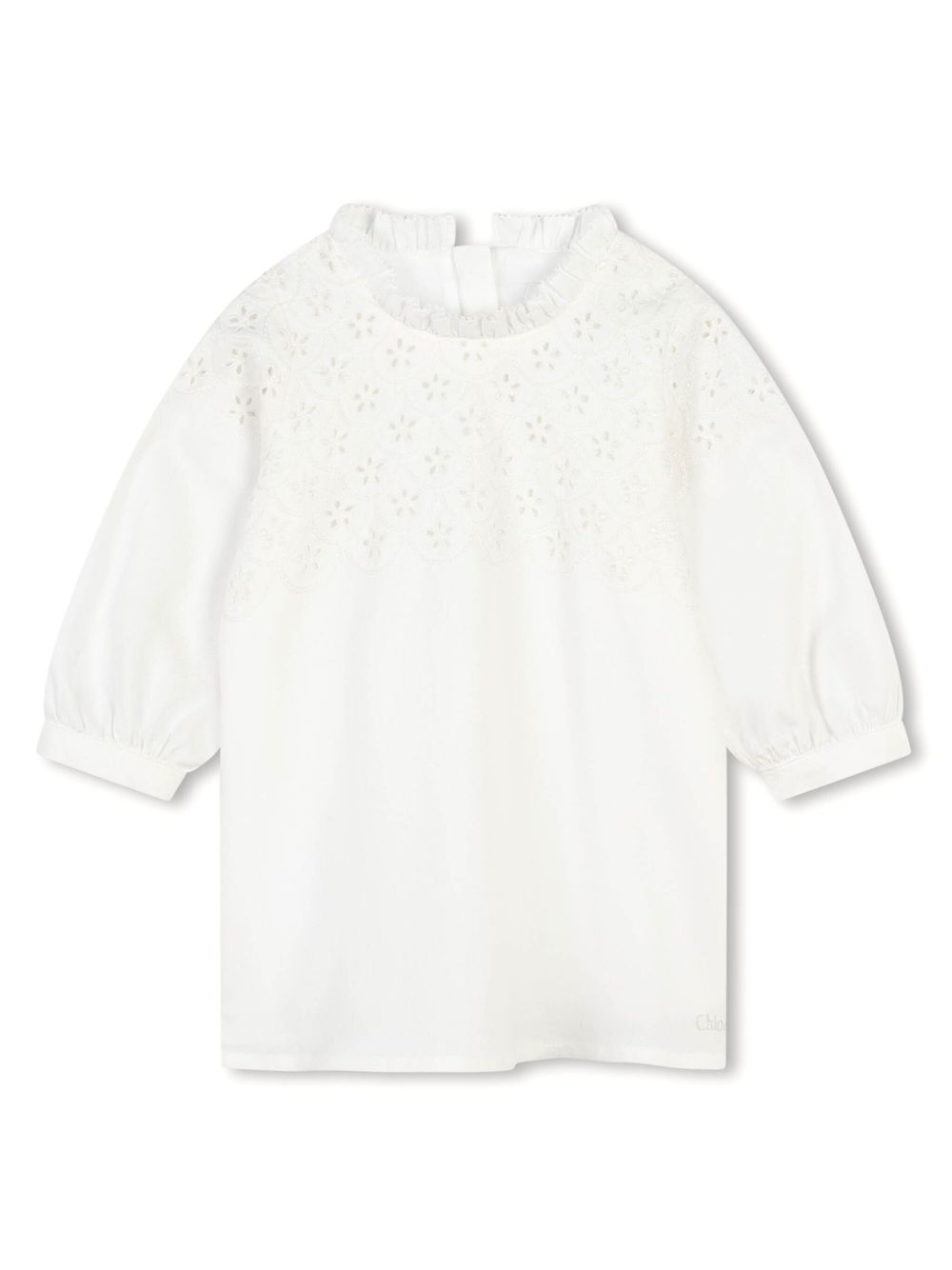 Chloé Kids 马德拉刺绣棉连衣裙 - 白色