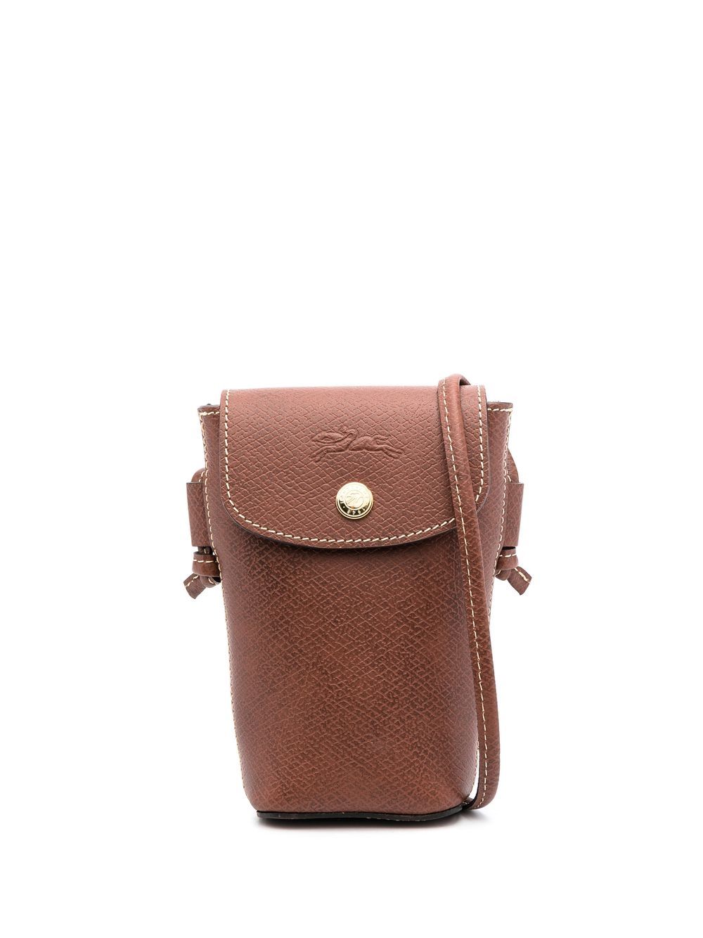 Longchamp logo压纹皮质手机壳 - 褐色