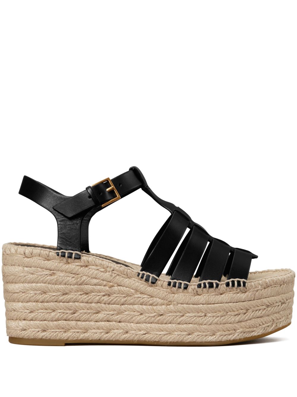 Tory Burch Fisherman 编织高坡跟草编鞋 - 黑色