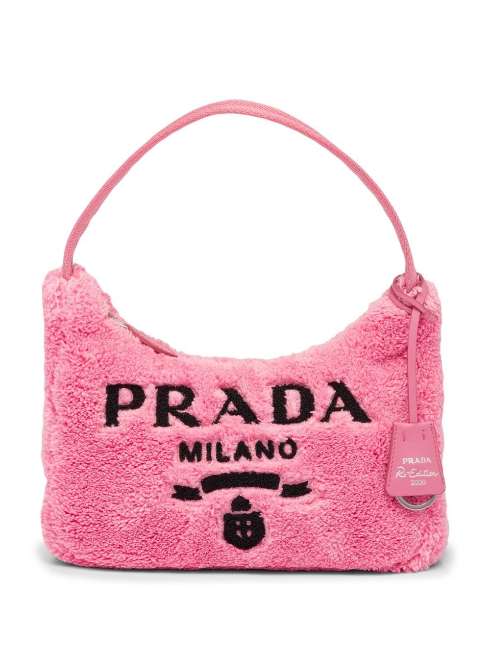 Prada logo印花毛巾布单肩包 - 粉色