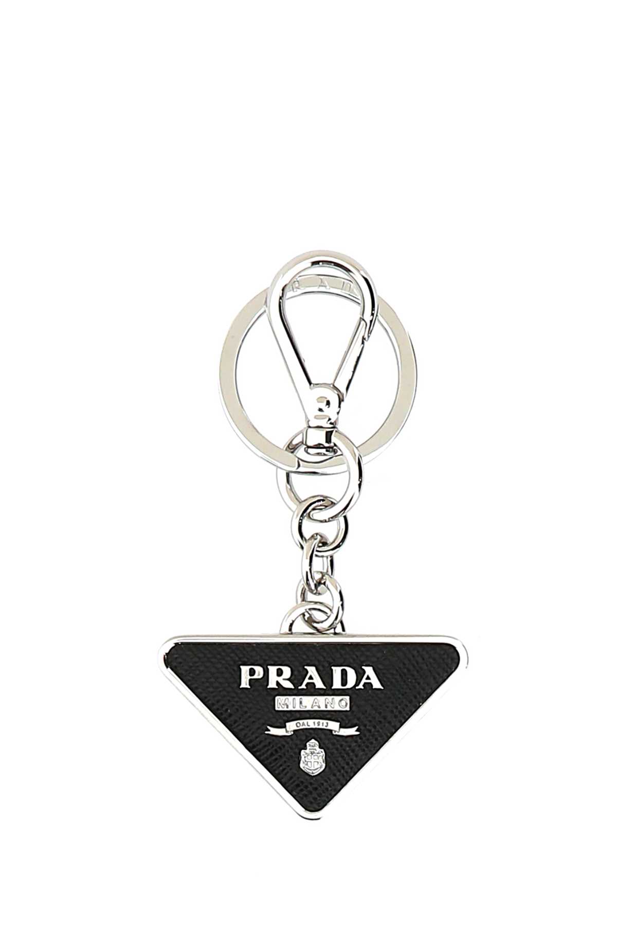 Prada Two-tone Leather And Metal Keychain