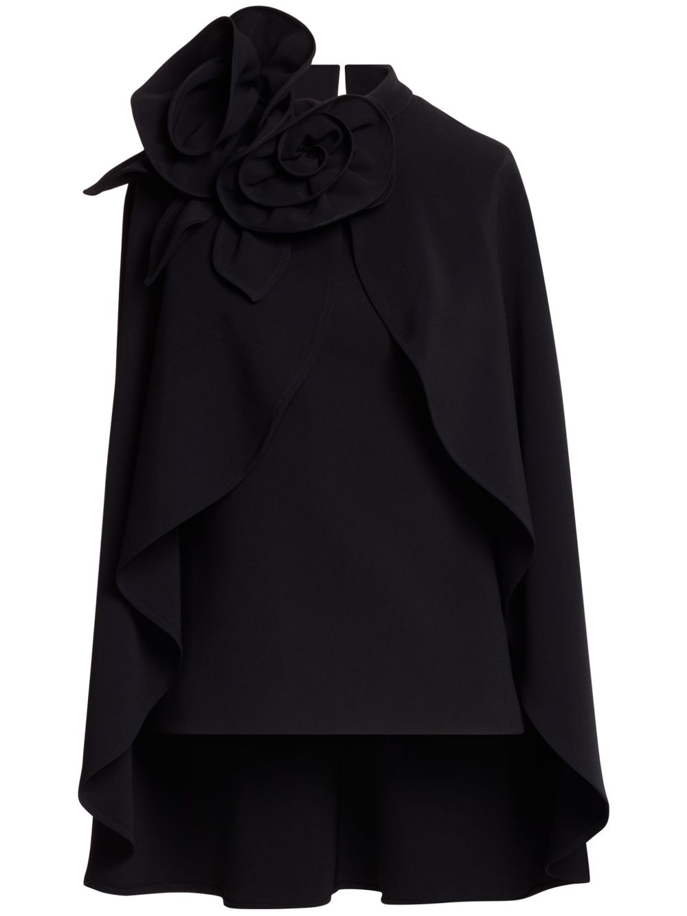 Elie Saab 花卉贴花斗篷式上衣 - 黑色