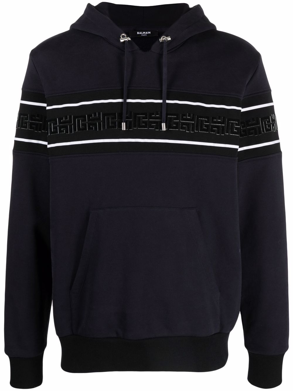 Balmain 巴尔曼 植绒经典logo条纹连帽衫 - 蓝色