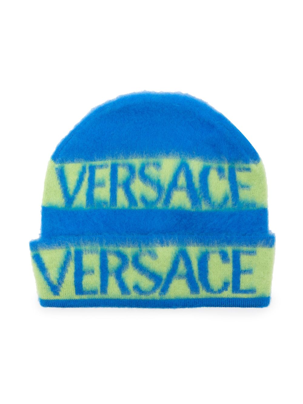 Versace Kids 嵌花针织logo初剪羊毛套头帽 - 蓝色