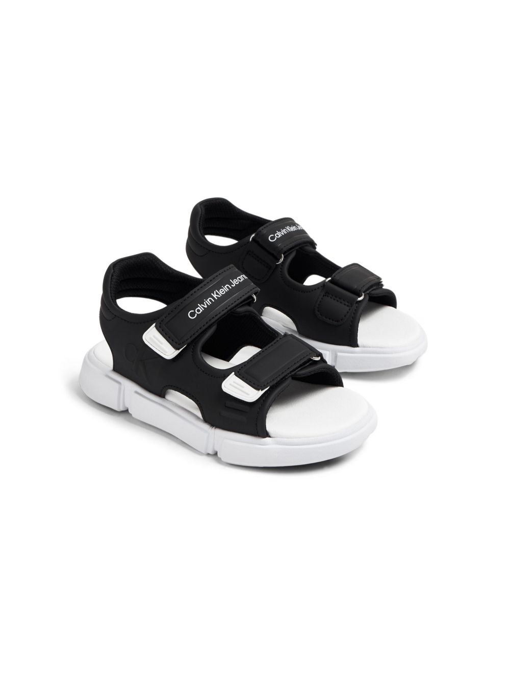Calvin Klein Kids logo印花魔术贴凉鞋 - 黑色