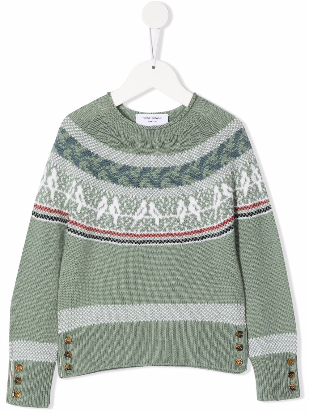Thom Browne Kids 费尔岛式针织毛衣 - 绿色