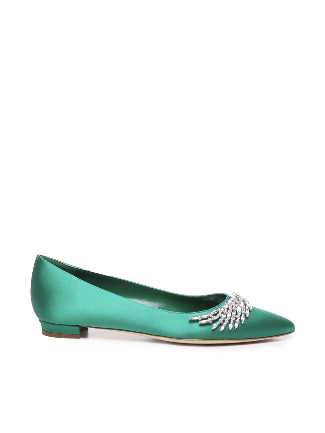 Manolo Blahnik 缎面宝石扣平底高跟鞋