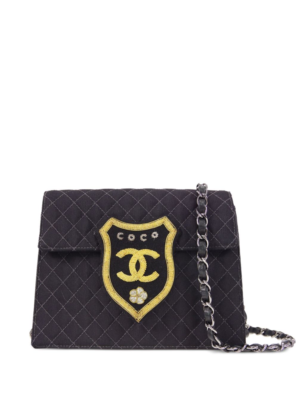 CHANEL Pre-Owned 徽章贴花牛仔单肩包（2005年典藏款） - 黑色