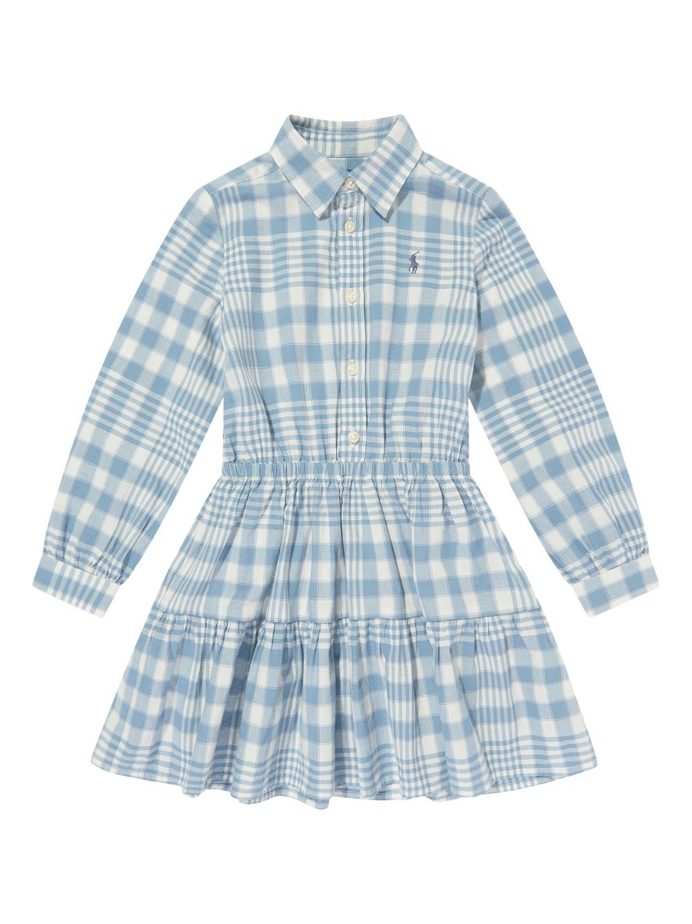 POLO RALPH LAUREN KIDS Polo Pony 刺绣格纹连衣裙 - 蓝色
