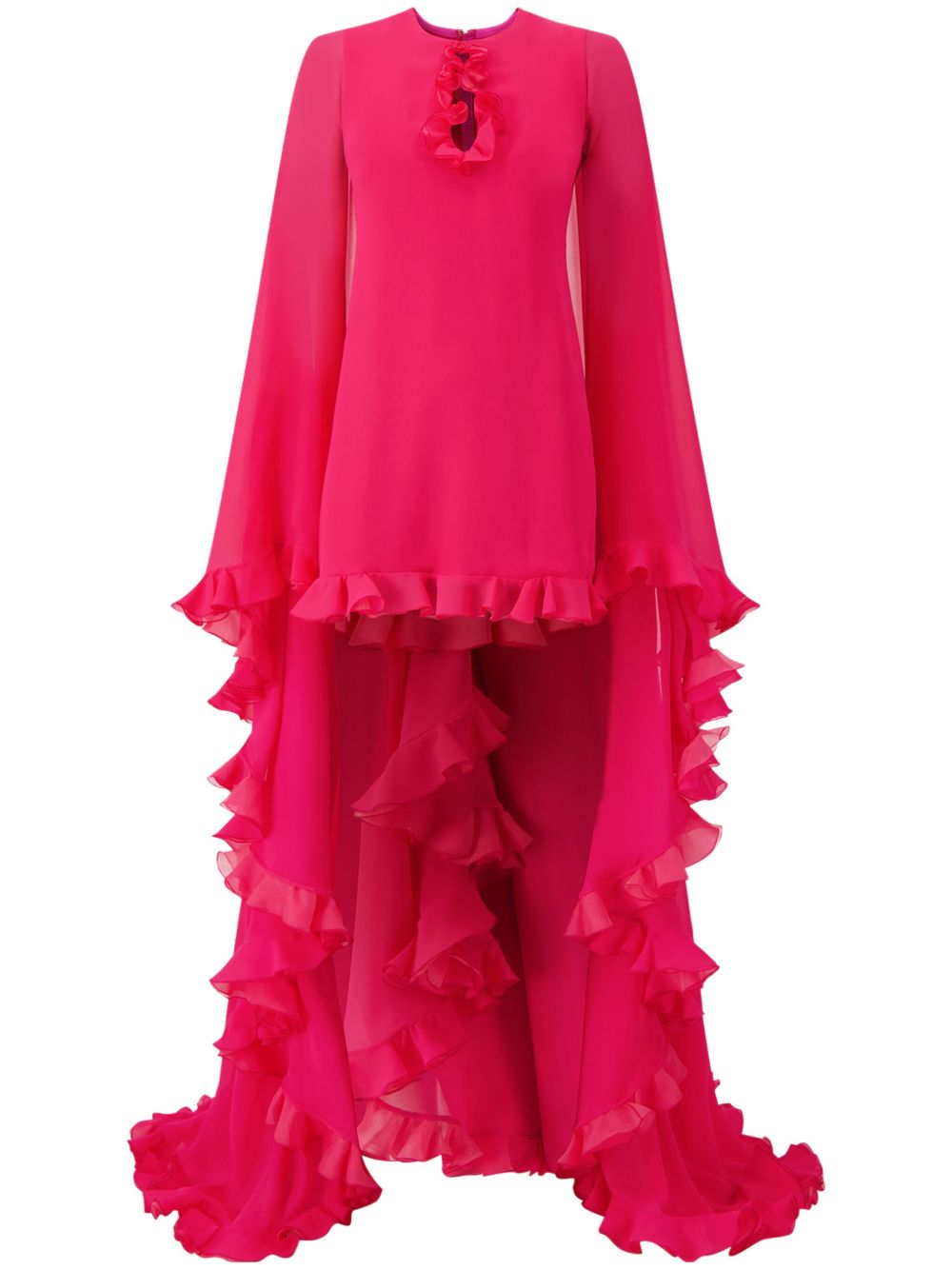 Giambattista Valli 荷叶边饰斗篷式真丝连衣裙 - 粉色