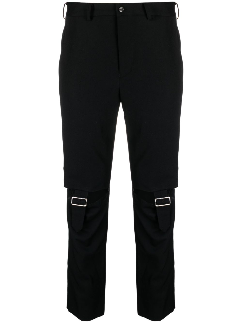 Black Comme Des Garçons 镂空扣环细节紧身长裤 - 黑色