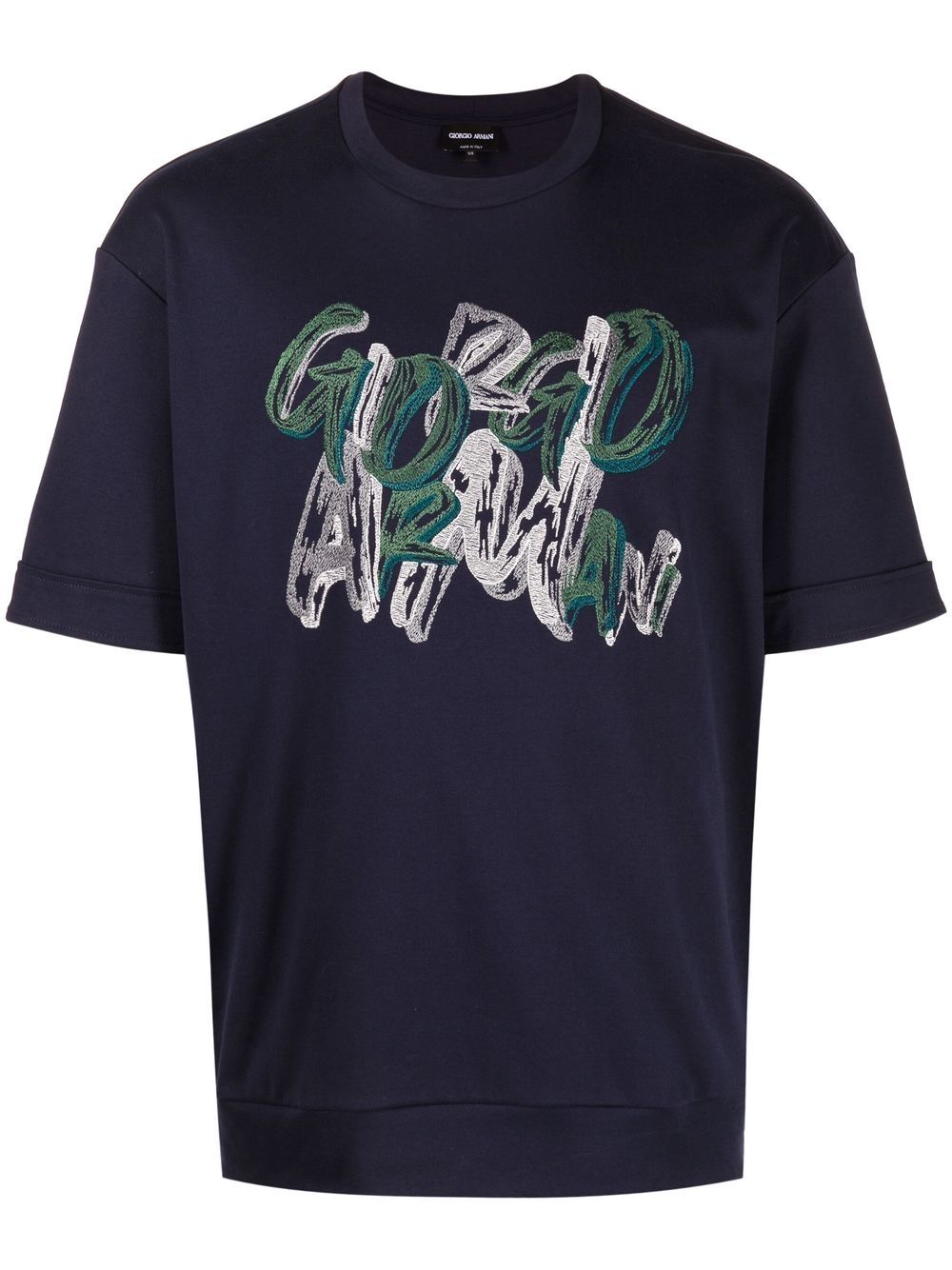 Giorgio Armani logo图案印花棉T恤 - 蓝色