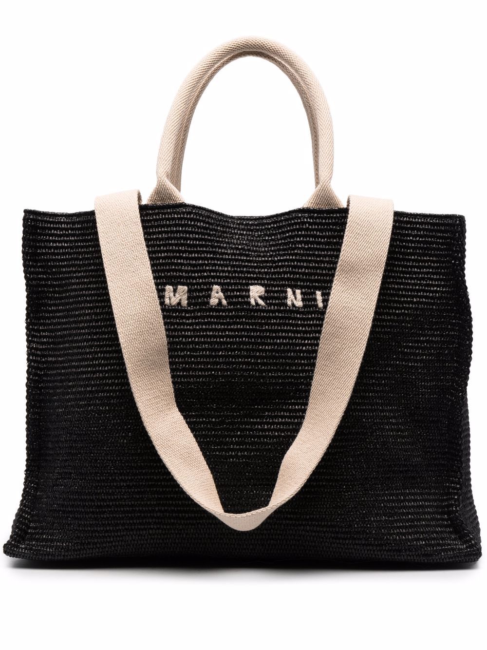 Marni logo拉菲草手提包 - 黑色