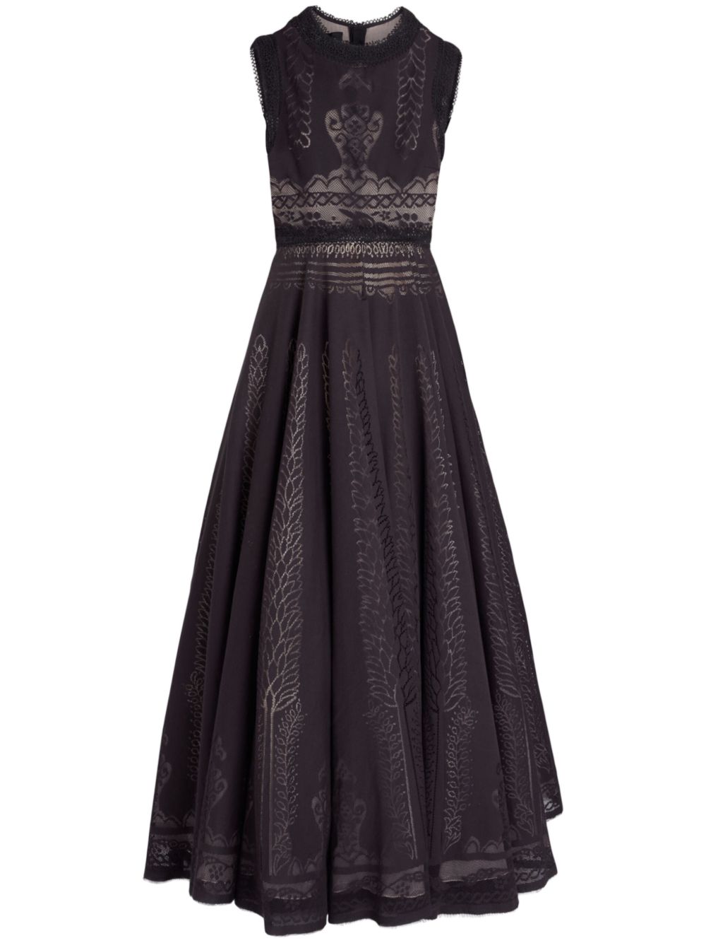 Giambattista Valli Jardin d'Eden 绳结编织超长连衣裙 - 黑色