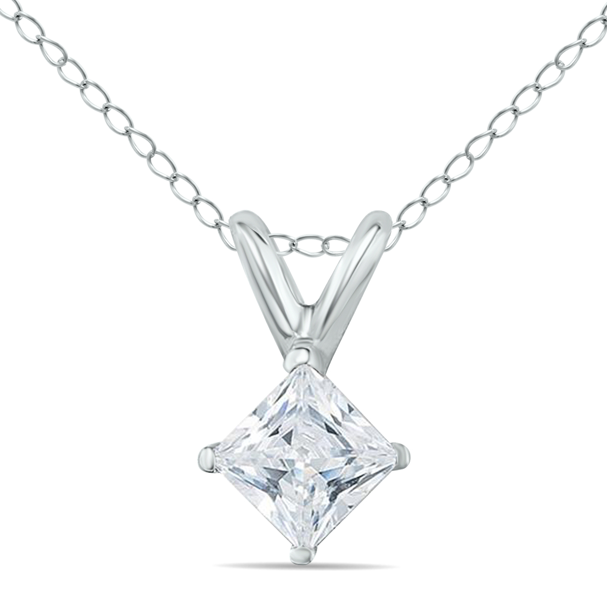 3/4 Carat Princess Diamond Solitaire Pendant in 14K White Gold
