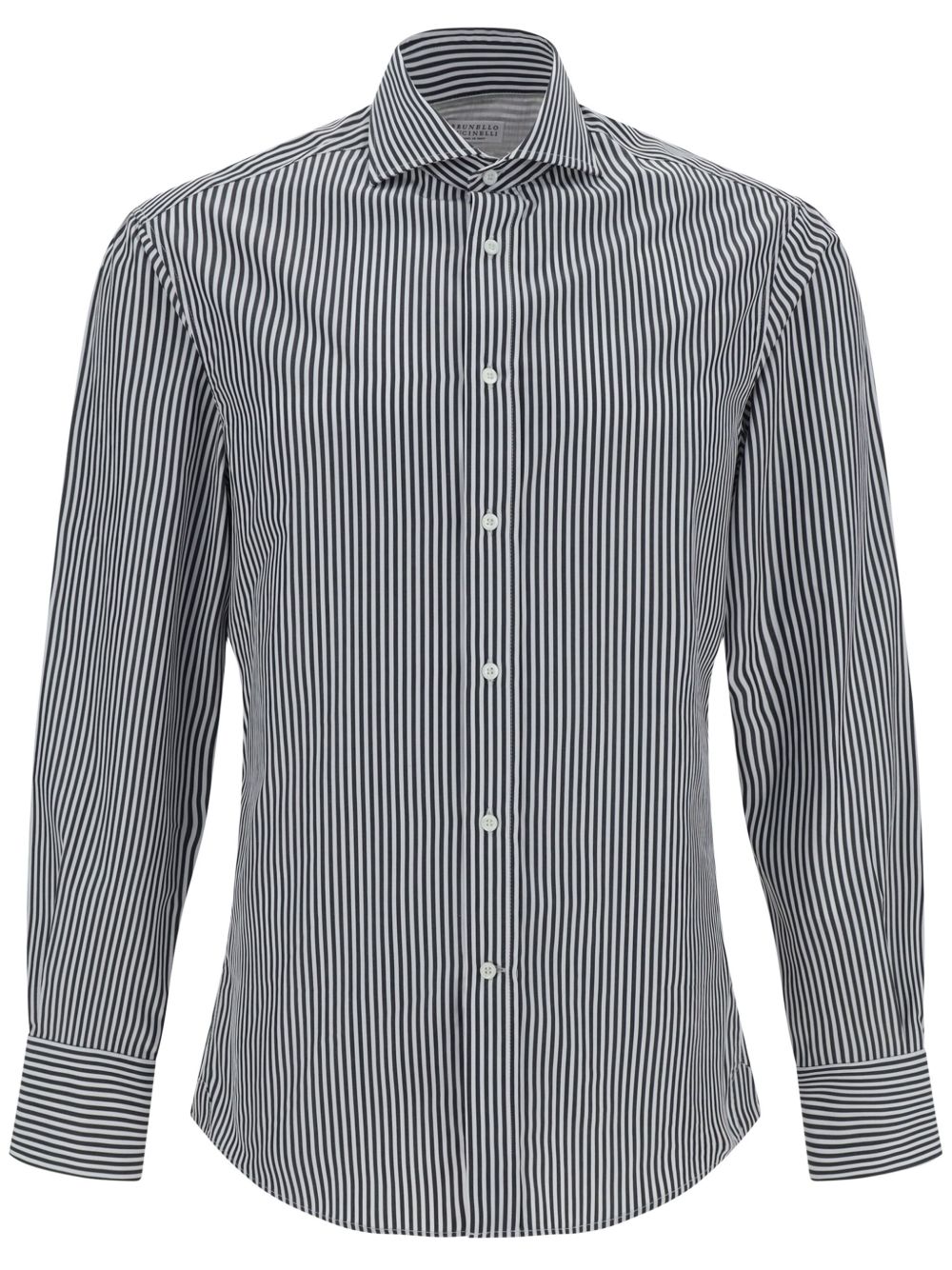 Brunello Cucinelli 条纹印花棉衬衫 - 蓝色