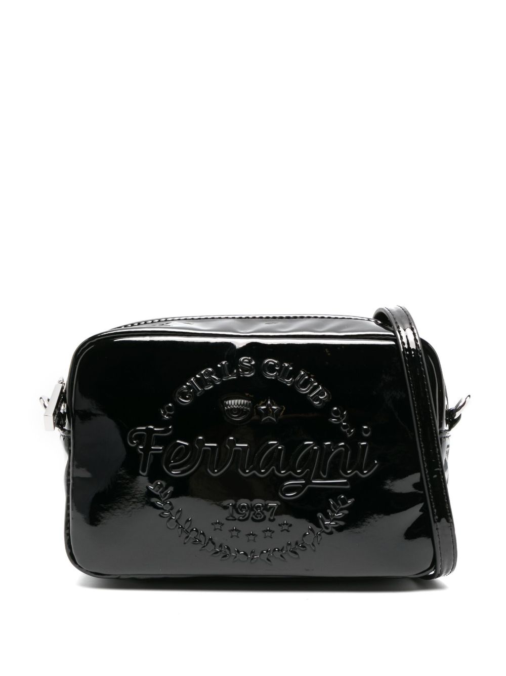 Chiara Ferragni logo压纹亮面斜挎包 - 黑色
