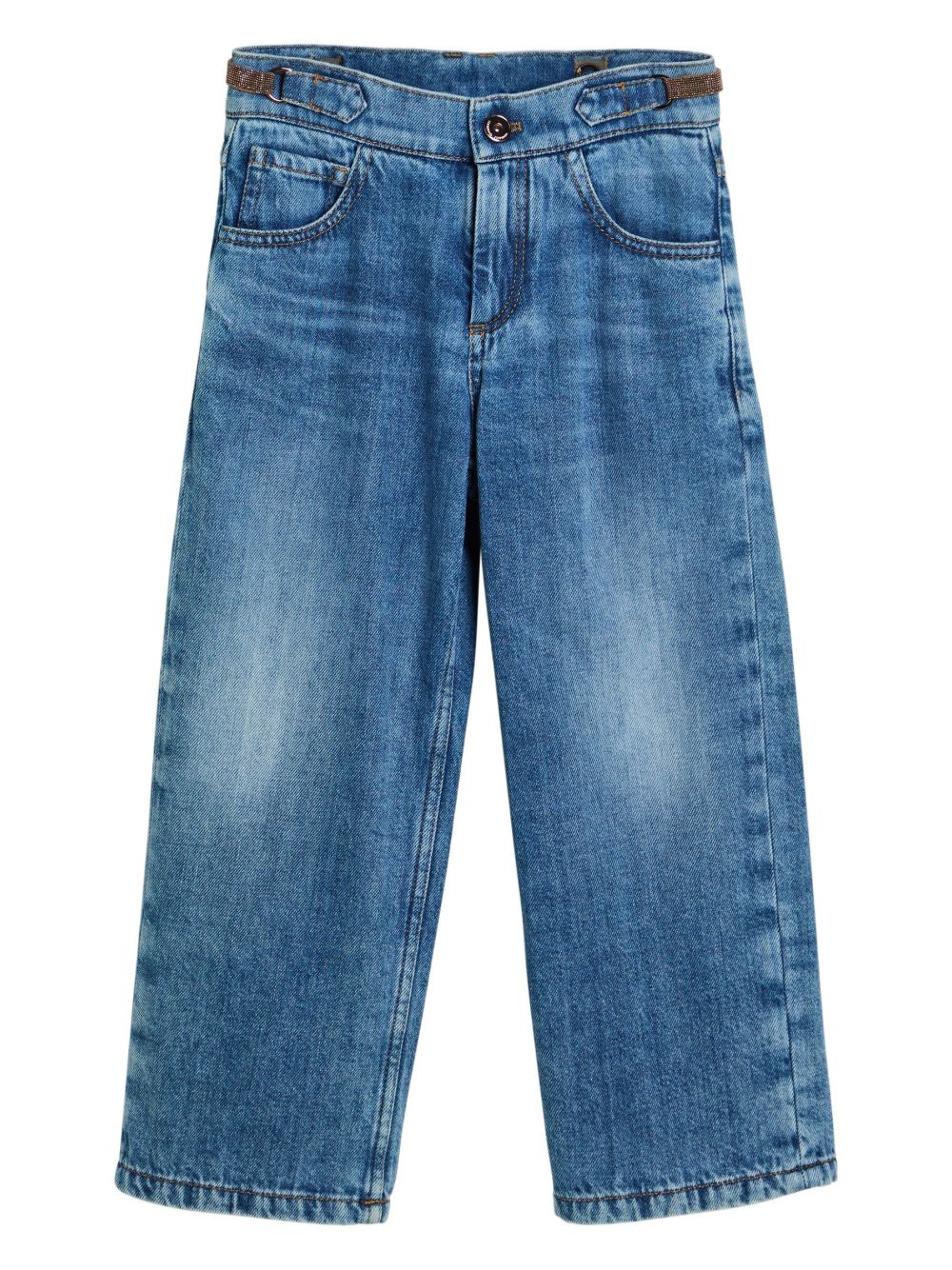 Brunello Cucinelli Kids 棉直筒牛仔裤 - 蓝色