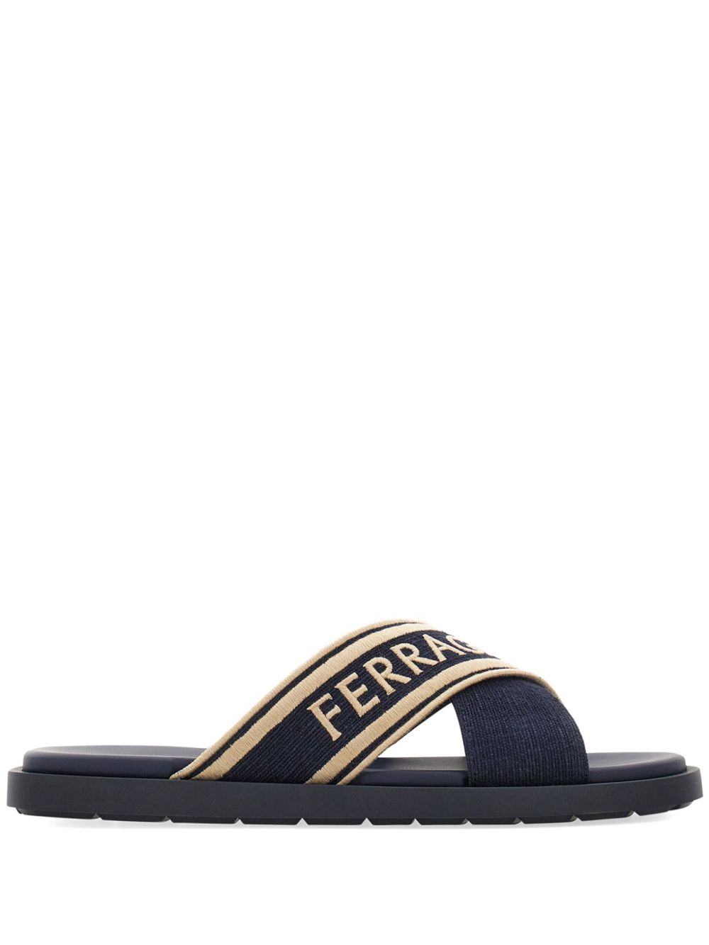 Ferragamo 交叉袢带棉凉鞋 - 蓝色