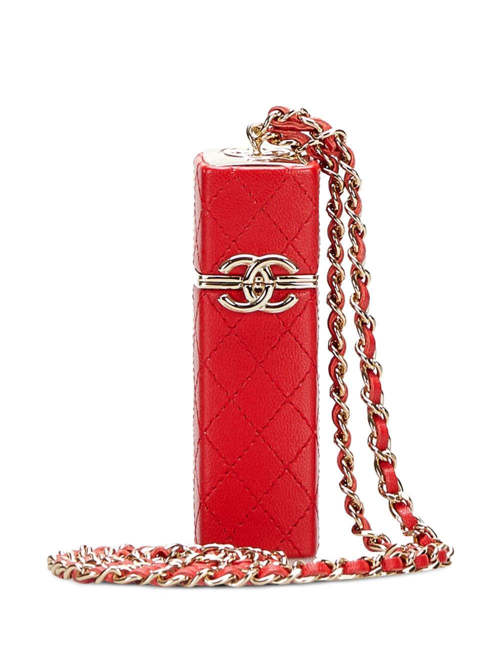 CHANEL Pre-Owned CC 菱纹绗缝带口红盒 - 红色