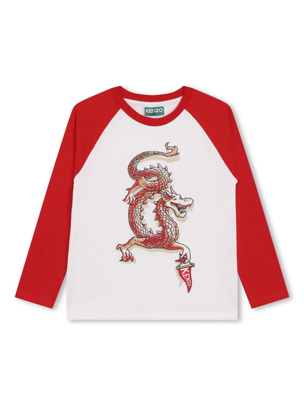 Kenzo Kids 飞龙印花棉T恤 - 红色