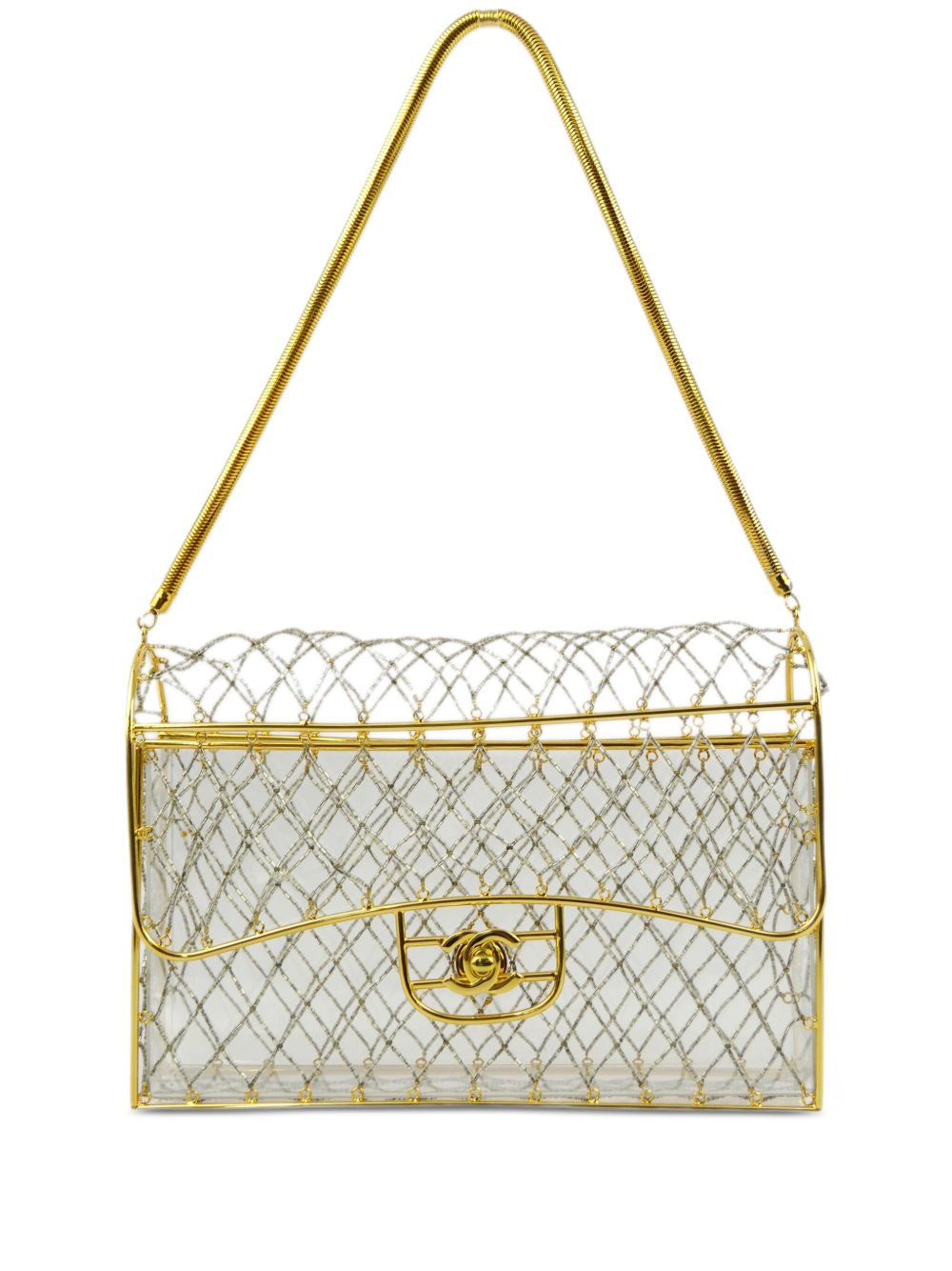 CHANEL Pre-Owned CC 透明中号单肩包（1990-2000年典藏款） - 金色