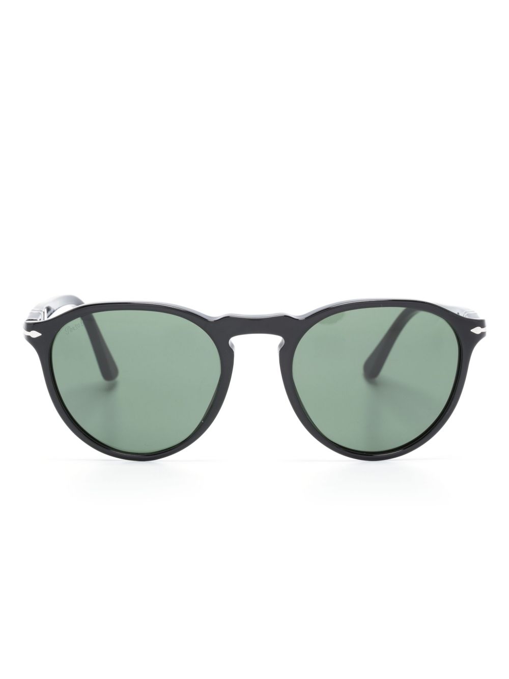 Persol 玳瑁纹效果圆框太阳眼镜 - 黑色