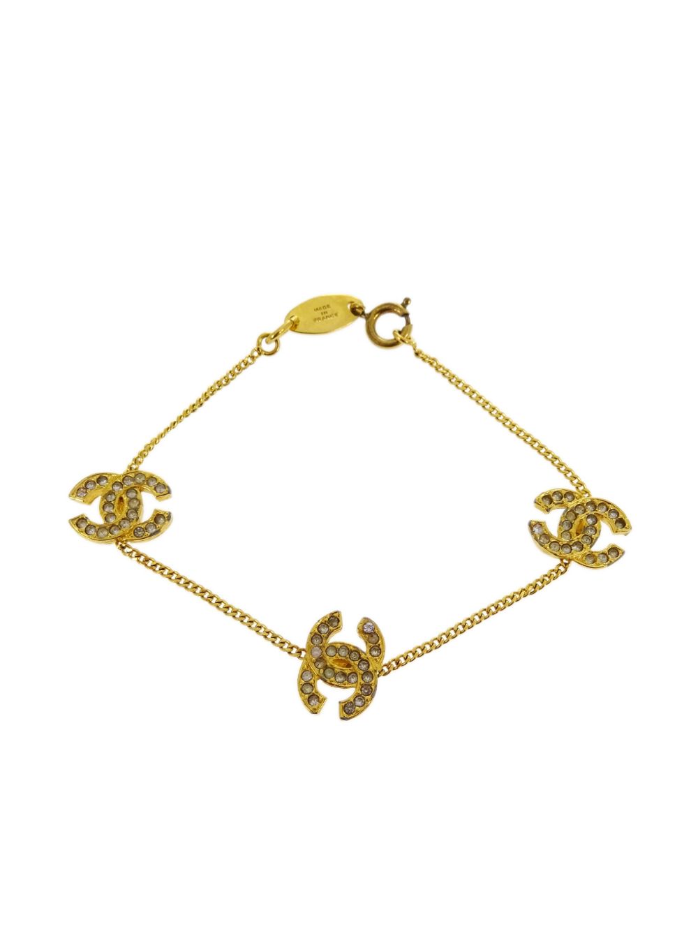 CHANEL Pre-Owned 1982 rhinestone-embellished CC bracelet - 金色