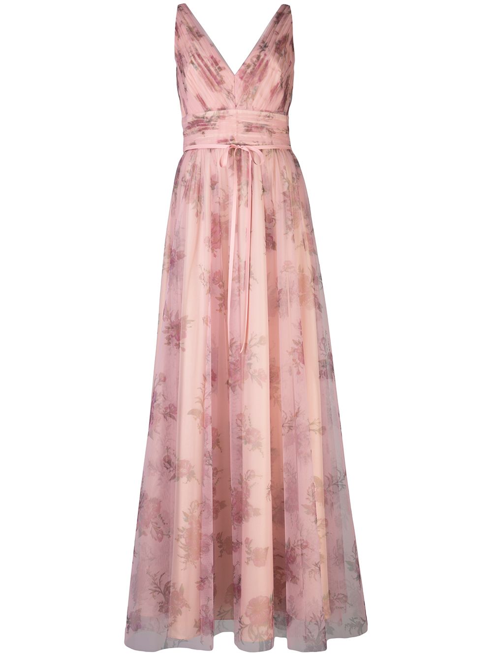 Marchesa Notte Bridesmaids 花卉印花薄纱连衣裙 - 粉色
