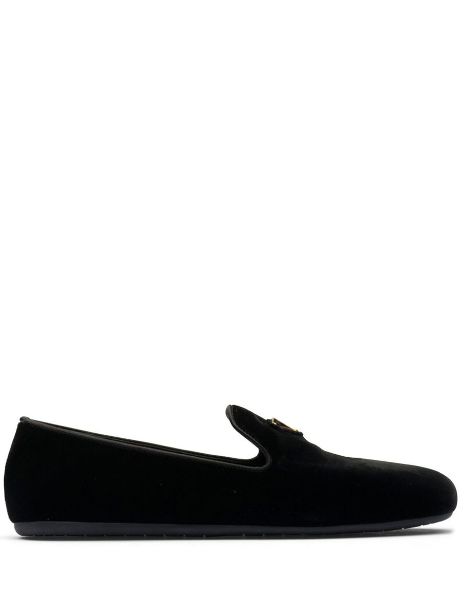 Prada Triangle-Logo Velvet Loafers