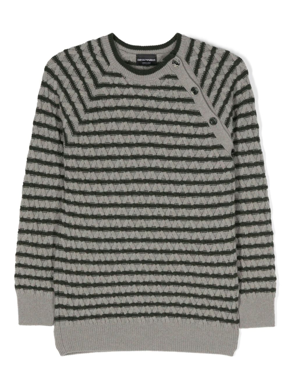 Emporio Armani Kids 条纹粗绞花针织毛衣 - 灰色