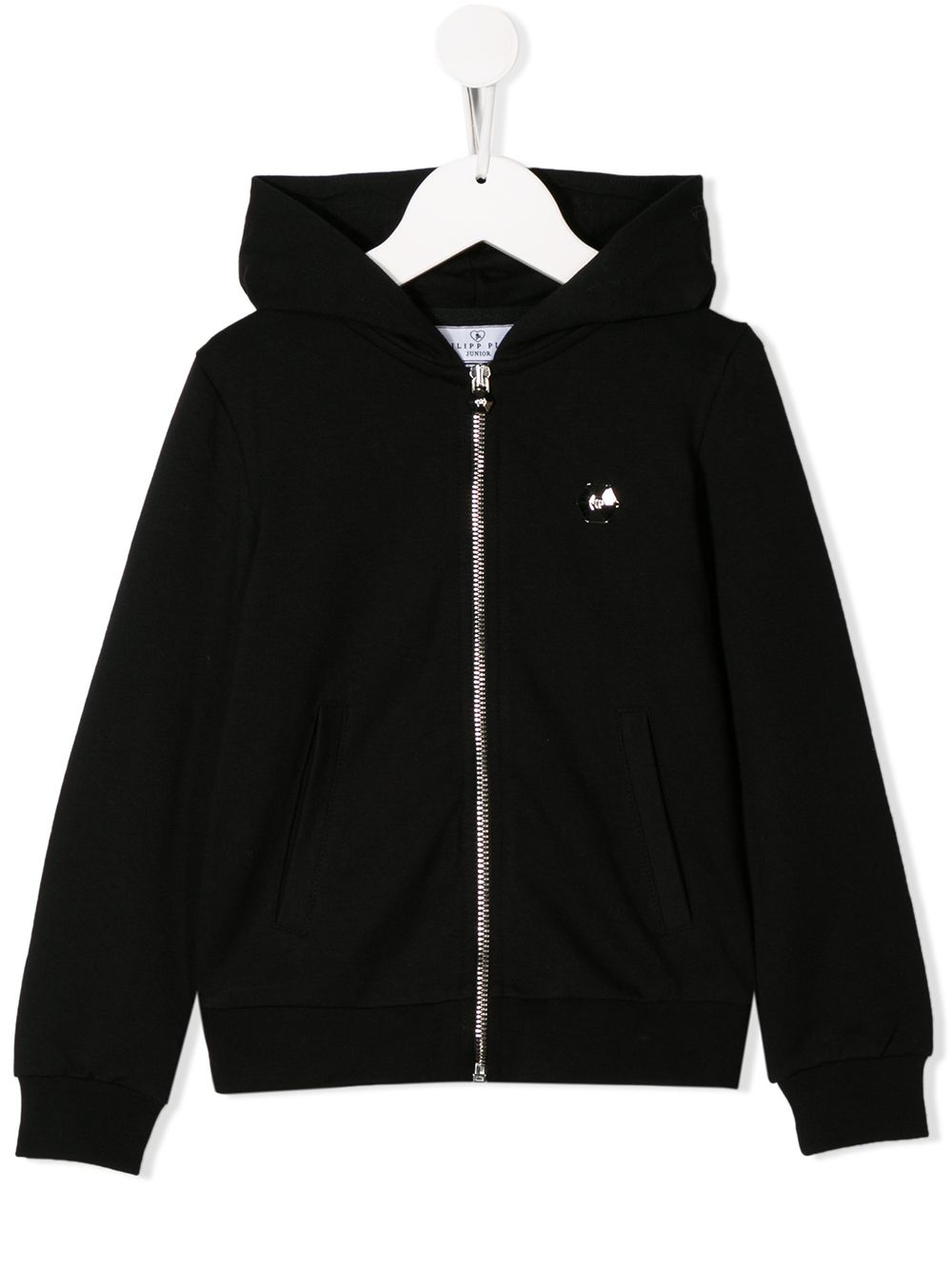 Philipp Plein Junior 水钻logo拉链连帽衫 - 黑色