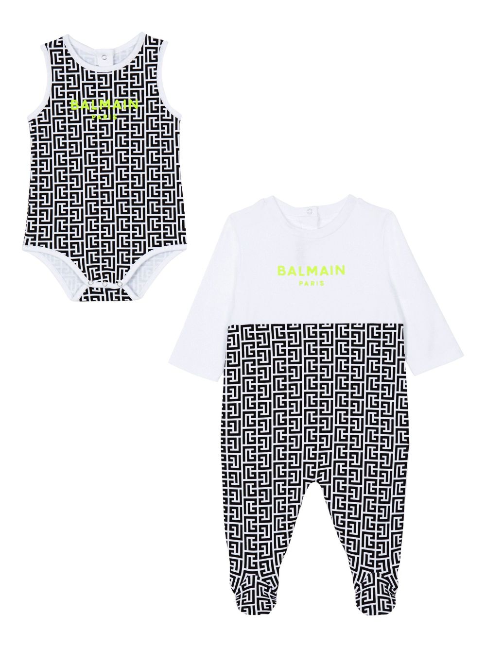 Balmain Kids 经典logo印花棉连体睡衣（两件装） - 黑色