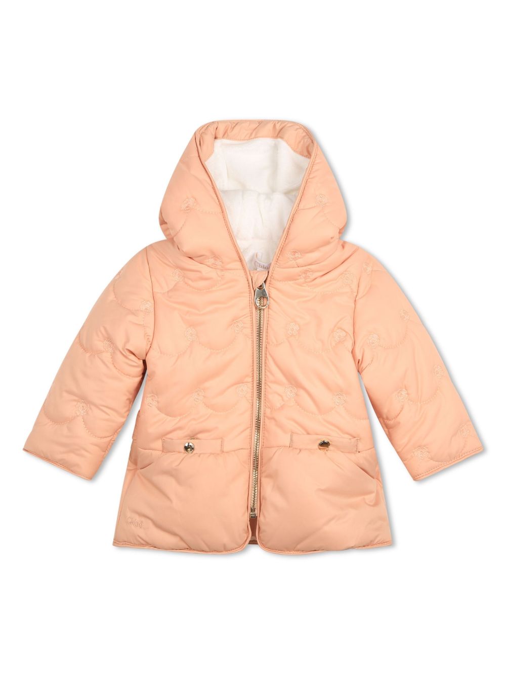 Chloé Kids 花卉刺绣填充外套 - 橘色