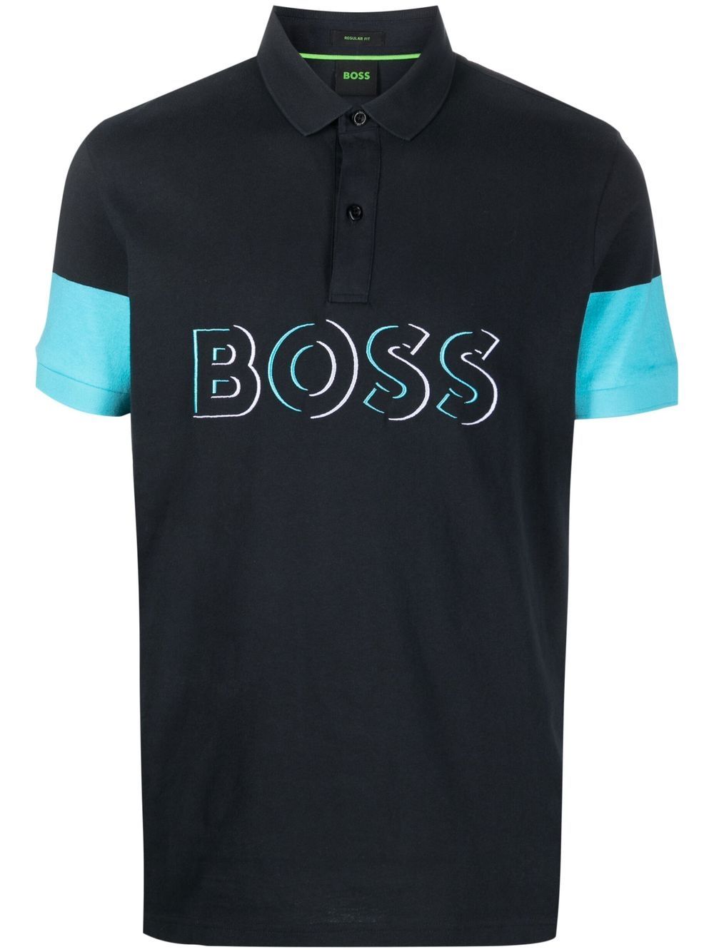 BOSS logo印花短袖polo衫 - 蓝色