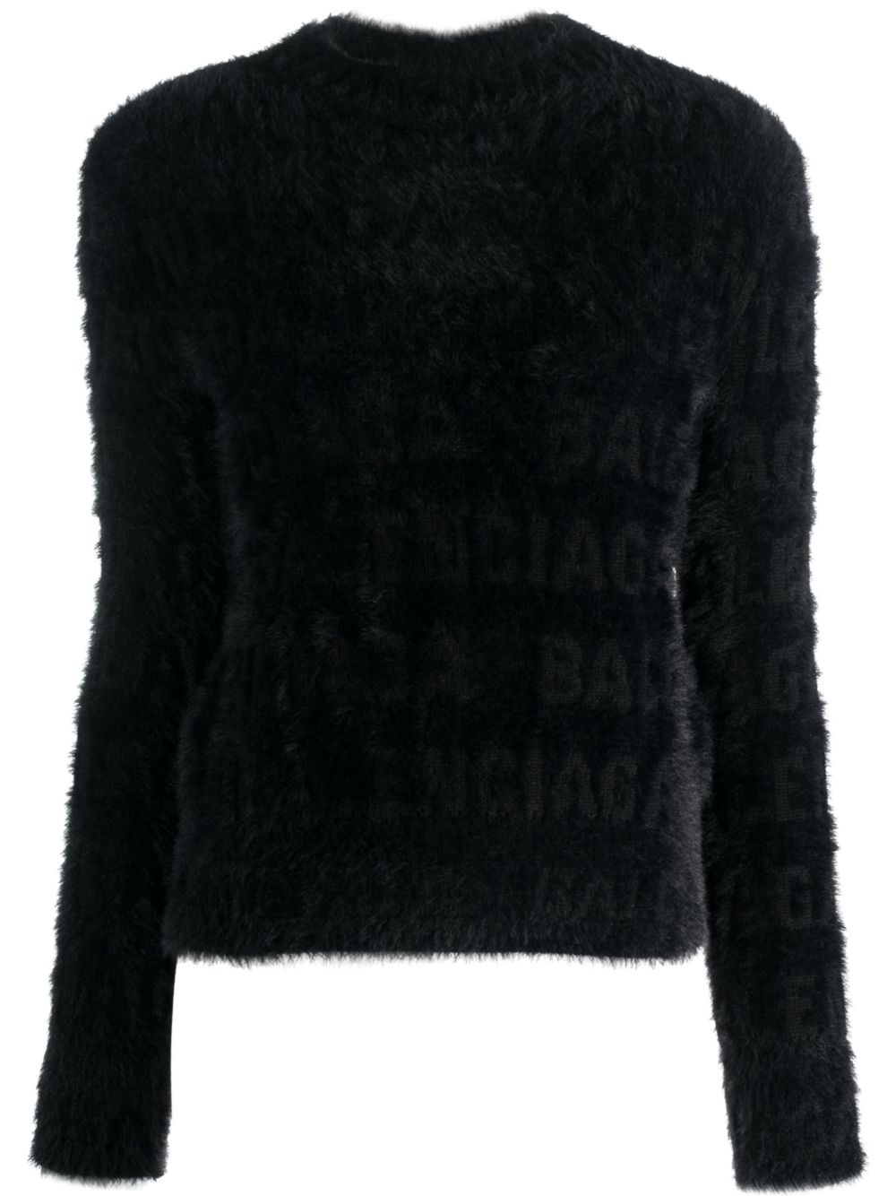 Balenciaga logo针织毛绒毛衣 - 黑色