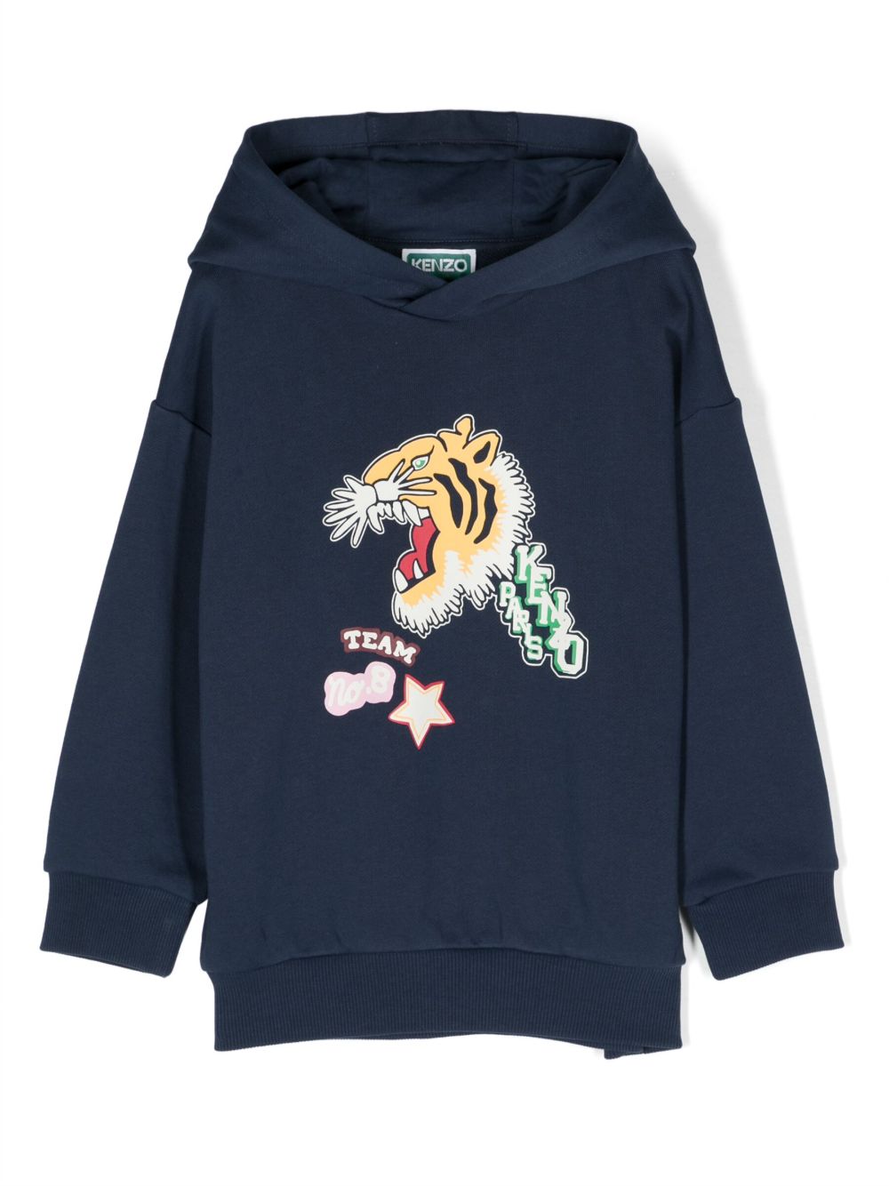 Kenzo Kids 老虎印花棉连帽衫 - 蓝色