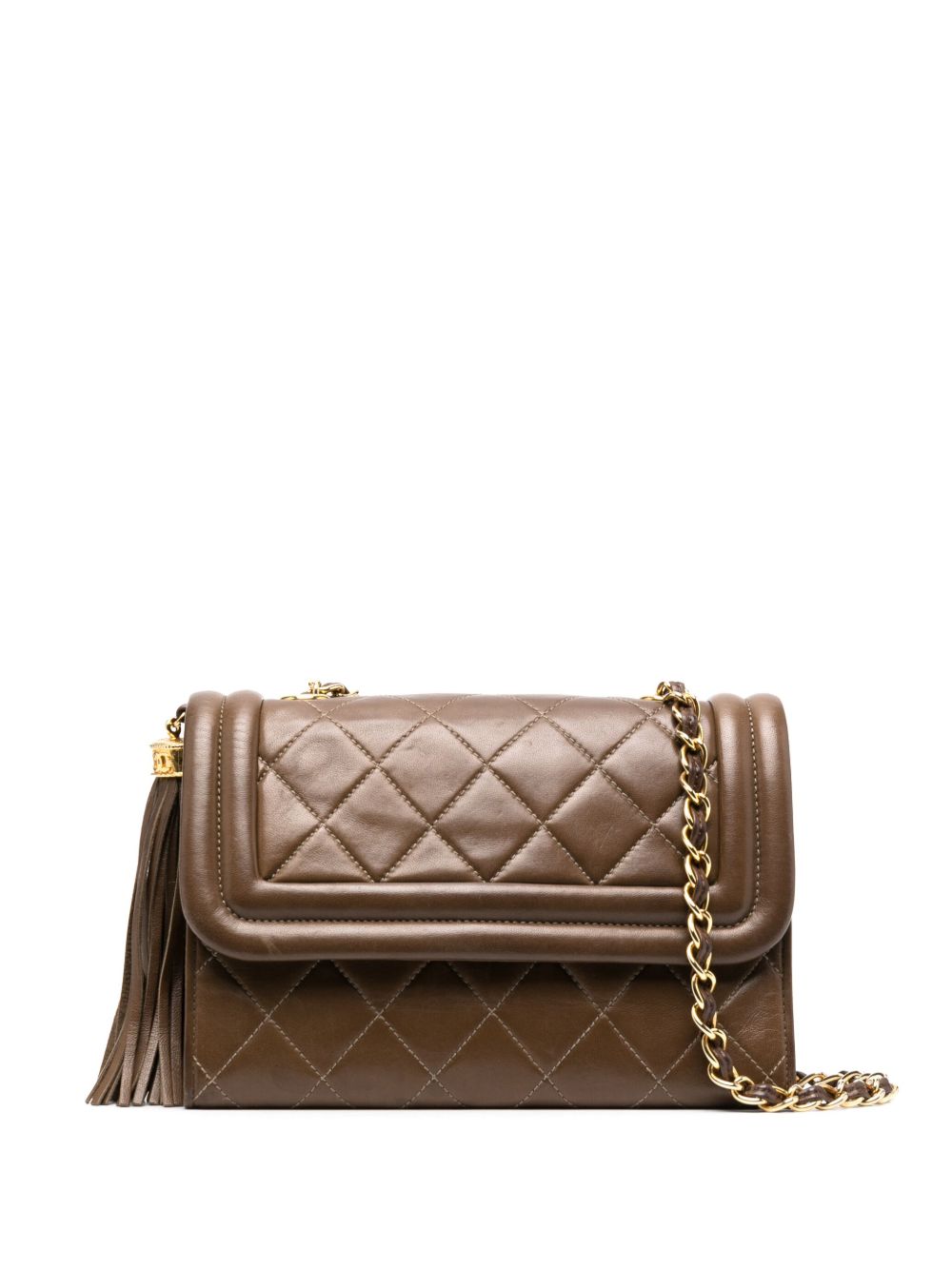CHANEL Pre-Owned 菱形绗缝流苏边单肩包（1989-1991年典藏款） - 褐色
