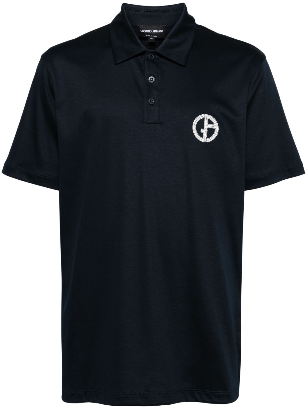 Giorgio Armani logo刺绣棉polo衫 - 黑色