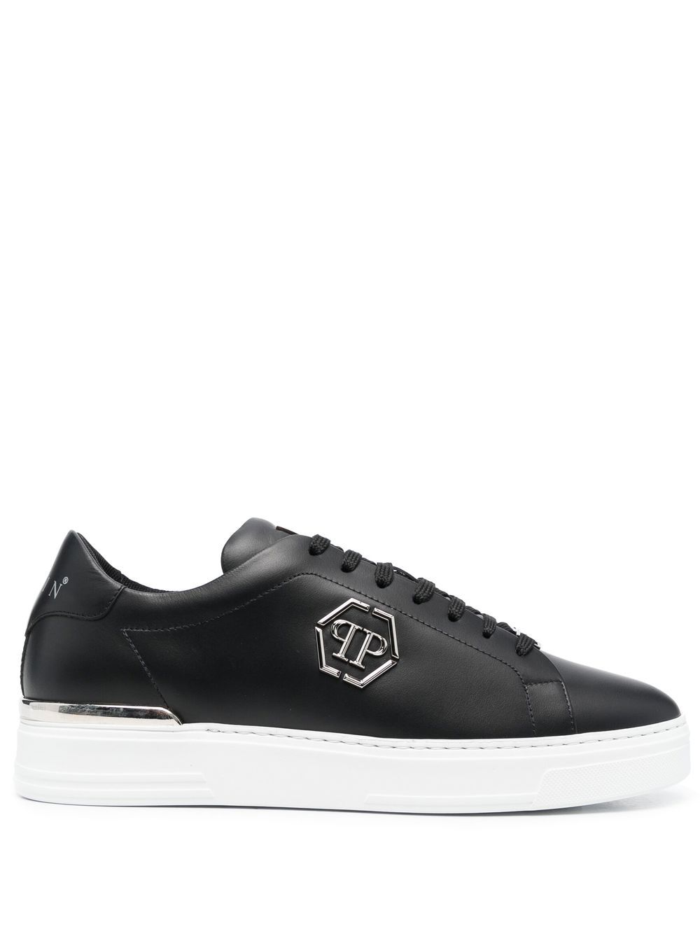 Philipp Plein Hexagon 皮质低帮运动鞋 - 黑色