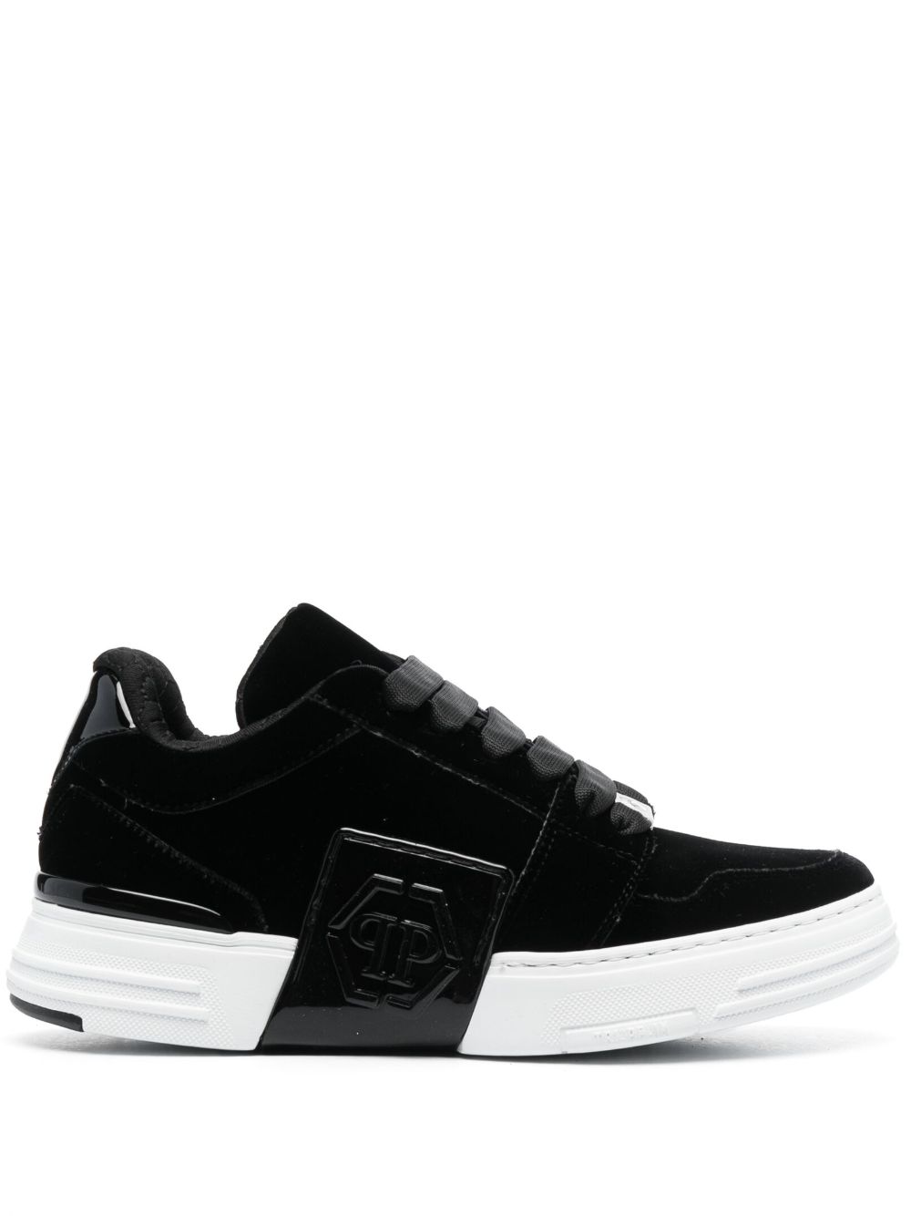 Philipp Plein 同色系logo丝绒低帮运动鞋 - 黑色